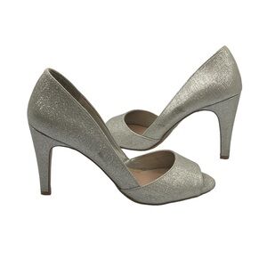 Kelly & Katie Gold Silver Sparkle Tibalt Peep Toe Heels Size 7 Women’s